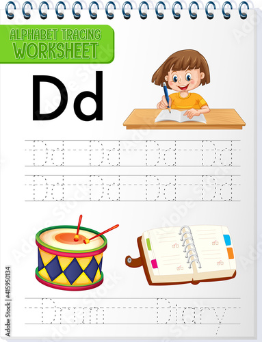 Alphabet tracing worksheet with letter and vocabulary