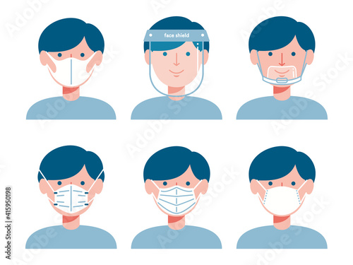 いろんな飛沫対策をする男性