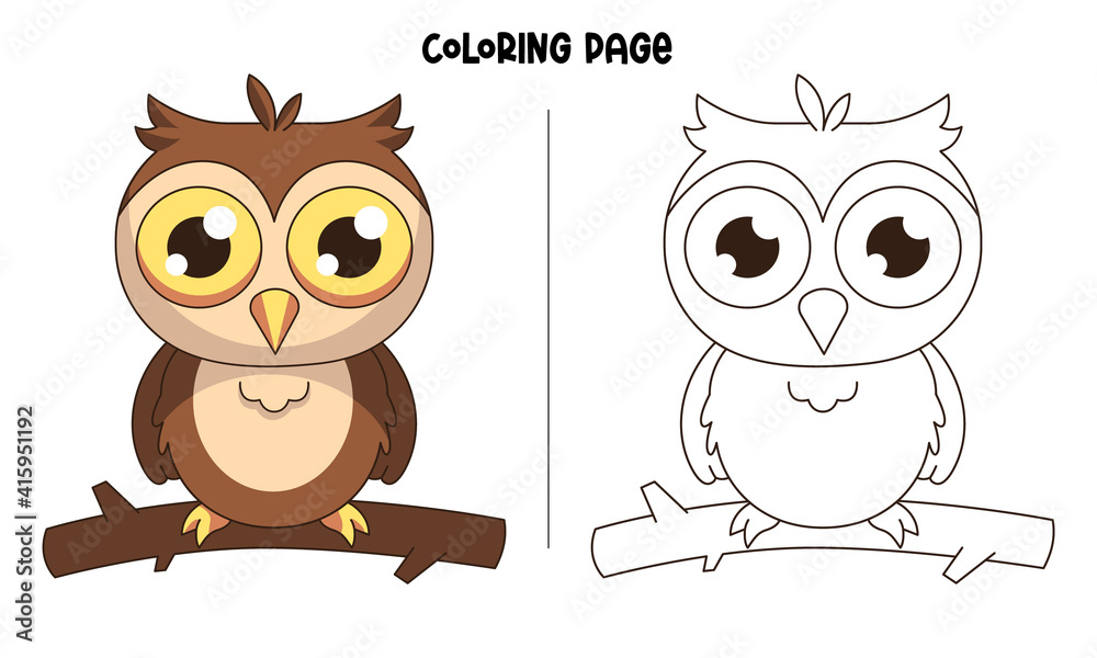 Fototapeta premium An Owl Standing On A Branch Coloring Page and Book