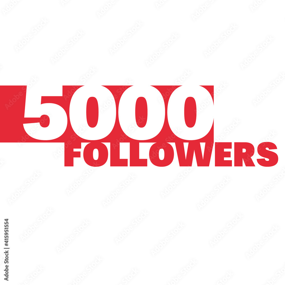 Plakat thank you 5k followers, social network 5000 subscribers greetings card, congratulation post or banner, red simple squared banner