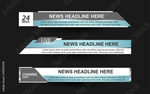 Set collection vector of Broadcast News Lower Thirds Template layout design banner for bar Headline news title, sport game in Television, Video and Media Channel