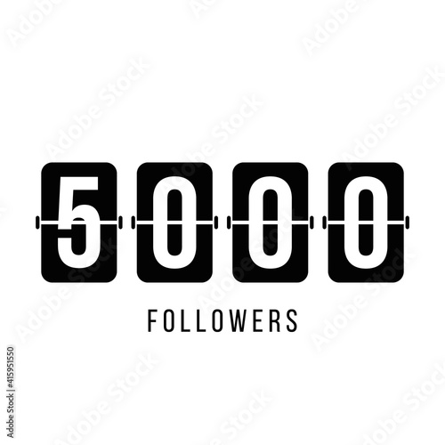 thank you 5k followers, social network 5000 subscribers greetings card, congratulation post or banner, black scoreboard cards isolated on white