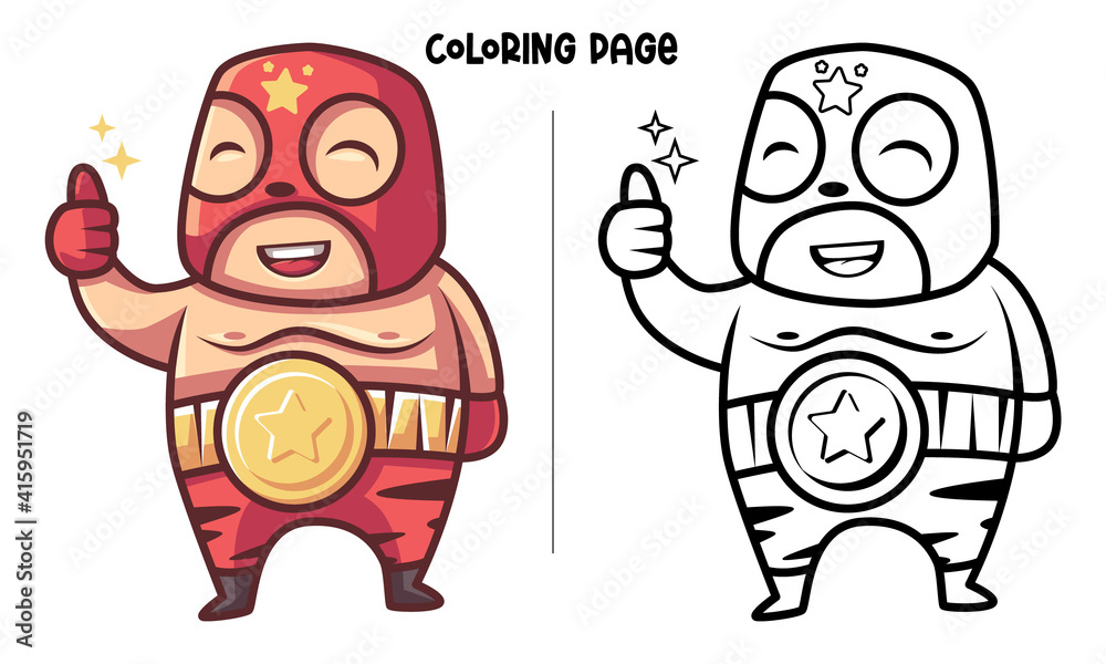 Fototapeta premium The Red Mask Wrestler Is The Winner Coloring Page and Book