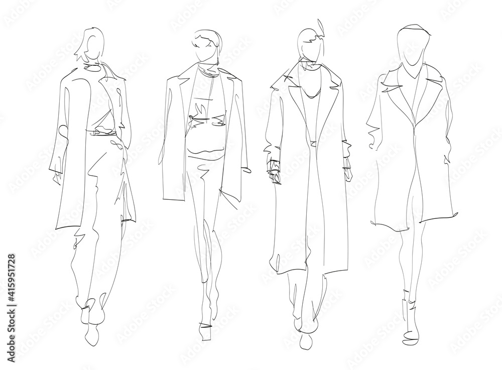 Beautiful young women in modern style.. Hand drawn stylish woman portrait. Fashion lady. Autumn outfit. Sketch set. Fashion model posing in coat. Hand drawn fashion woman. Beautiful young women in modern style.. Hand drawn stylish woman portrait. Fashion lady. Autumn outfit. Sketch set. Fashion model posing in coat. Hand drawn fashion woman.