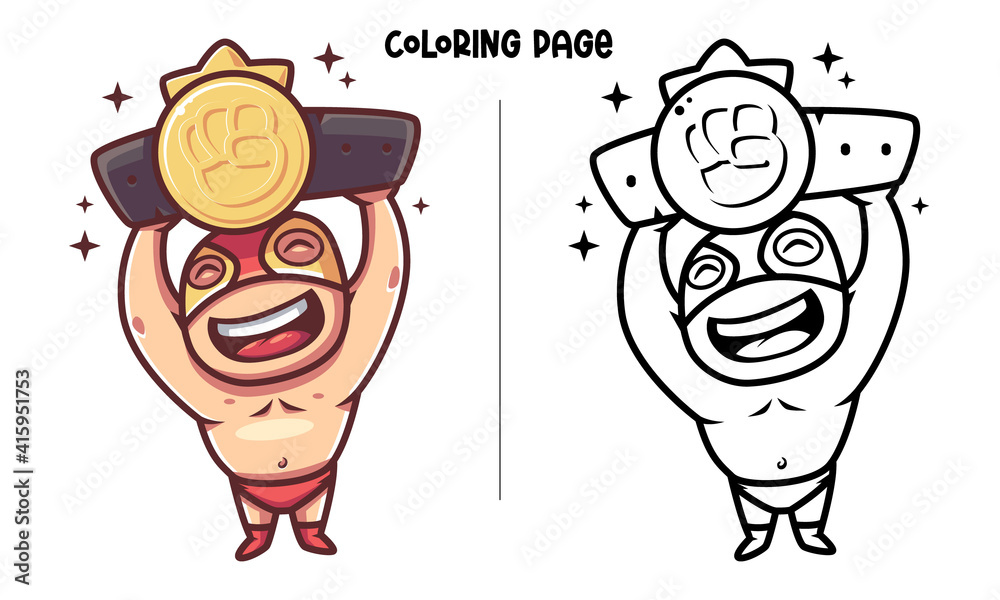 Fototapeta premium Wrestling Champion Coloring Page and Book