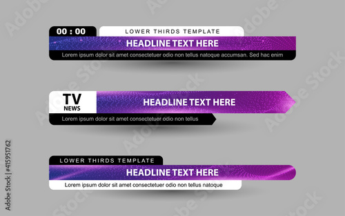 Set collection vector of Broadcast News Lower Thirds Template layout design banner for bar Headline news title, sport game in Television, Video and Media Channel
