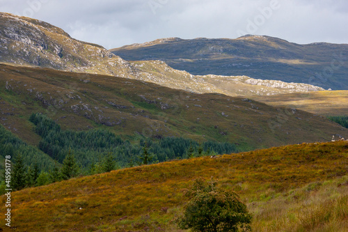 Enroute from Inverness to Isle of Skye in the Scottish Highlands, one finds these beautiful rolling hills.