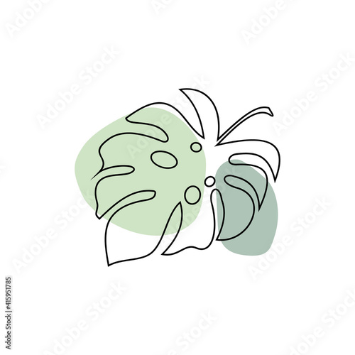 Monstera leaves linear icon. Tropical forest vines. Swiss cheese plant.