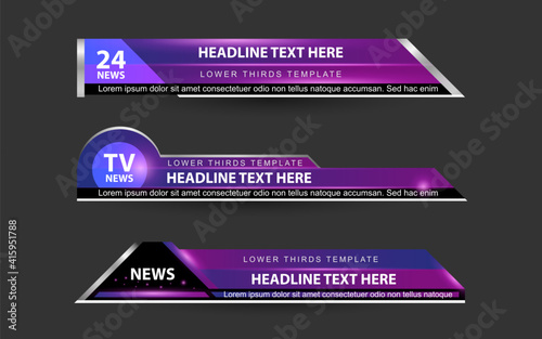 Set collection vector of Broadcast News Lower Thirds Template layout design banner for bar Headline news title, sport game in Television, Video and Media Channel