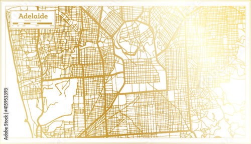 Adelaide Australia City Map in Retro Style in Golden Color. Outline Map.