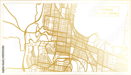 Geelong Australia City Map in Retro Style in Golden Color. Outline Map.