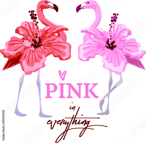 typography cute print with flamingo,  for clothes, banner, graphic tees, girls, women, child. hand written text . Creative girlish original design 