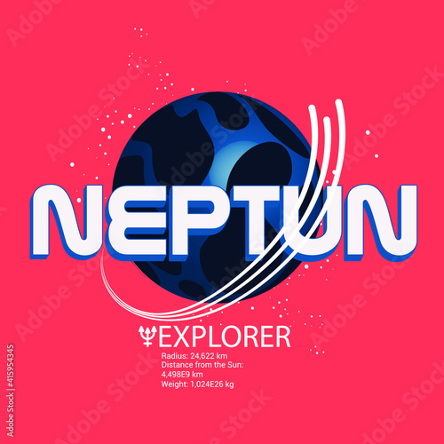 Typography space print. Neptun explorer slogan t shirt design