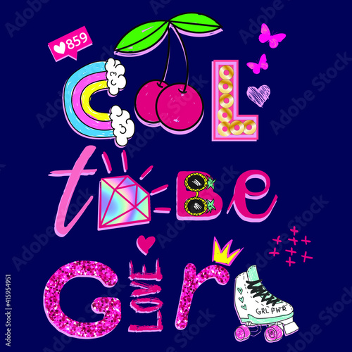 typography print for  t shirt with original  calligraphic text and glitter . Cute  slogan, for clothes, banner, girls, women, child. hand written vector printr