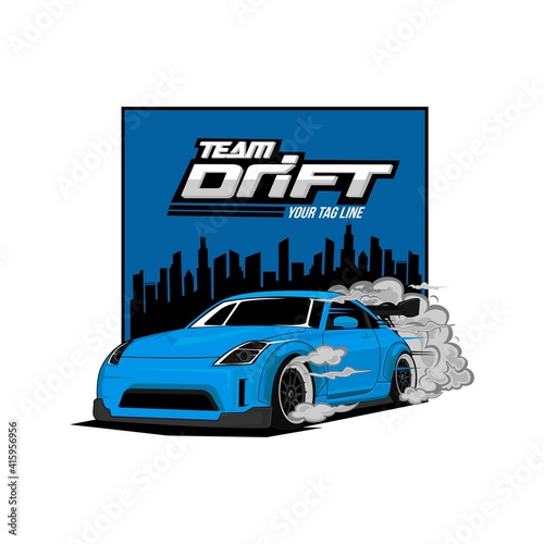 Canvastavla blue drift car city vector