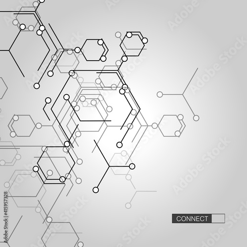 Connecting shapes on light background. Banner design. Geometric art