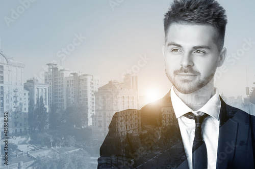 Double exposure of handsome...