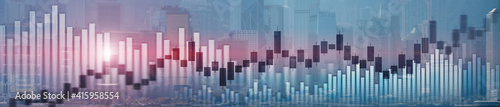Website header and banner of Hong Kong cityscape with skyscarapers. Trading and stock markets. photo