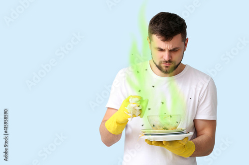 Young man with dirty smelly...