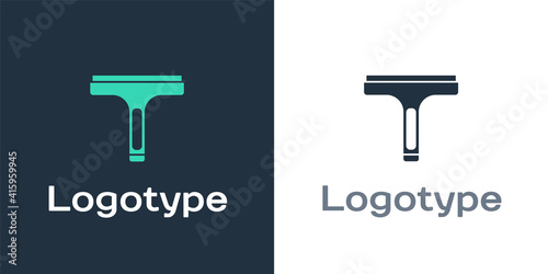 Logotype Cleaning service with of rubber cleaner for windows icon isolated on white background. Squeegee, scraper, wiper. Logo design template element. Vector.