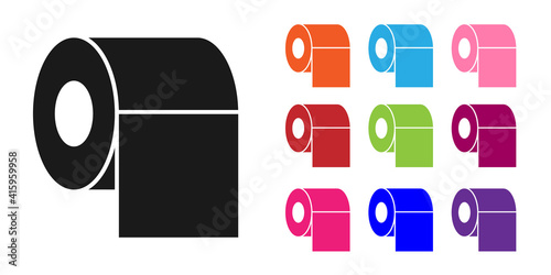 Black Toilet paper roll icon isolated on white background. Set icons colorful. Vector.