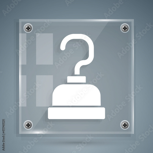 White Pirate hook icon isolated on grey background. Happy Halloween party. Square glass panels. Vector.