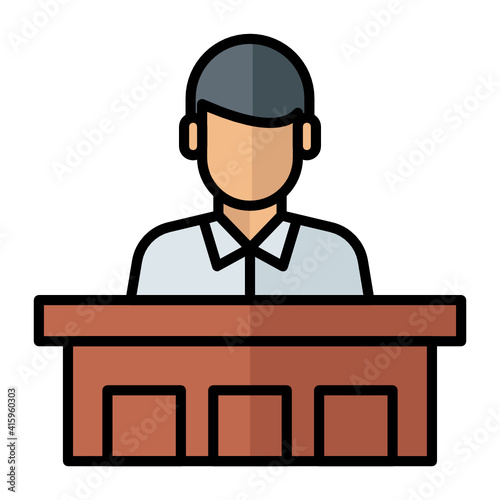 Suspect in courthouse during sentencing concept vector color icon design, Law Firm and Legal institutions symbol on white background, Courtroom Podium Stock illustration