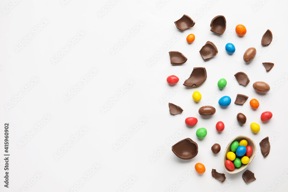 Chocolate Easter eggs on white background Chocolate Easter eggs on white background