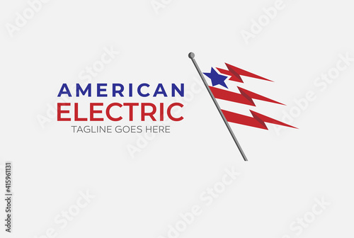Electric logo, American Flag and Thunder bolt combination, tunder bolt design logo template, vector illustration