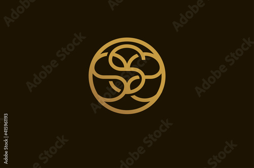 initials SSS logo, gold monogram rounded line style, usable for brand and business logos,  flat design logo  template element,vector illustration