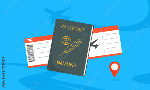 flat illustration immune passport, Covid-19 immune passport and boarding pass.