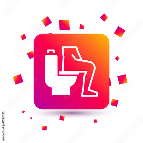 White Men sitting on the toilet and Constipation are experiencing severe abdominal pain icon isolated on white background. Square color button. Vector.