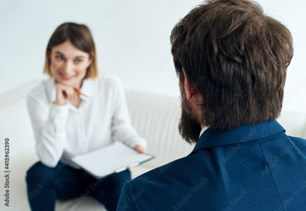 recruiting vacancies woman with documents and man in suit recruiting vacancies woman with documents and man in suit