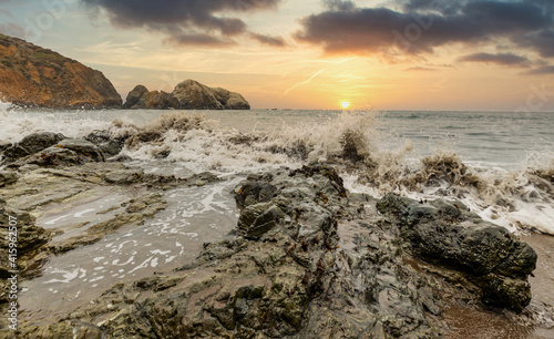 Wallpaper Mural Rock formations against the backdrop of the ocean in the San Francisco Recreation Area, Rodeo Beach, California, USA. Seaside, beautiful landscape, California coast. Torontodigital.ca
