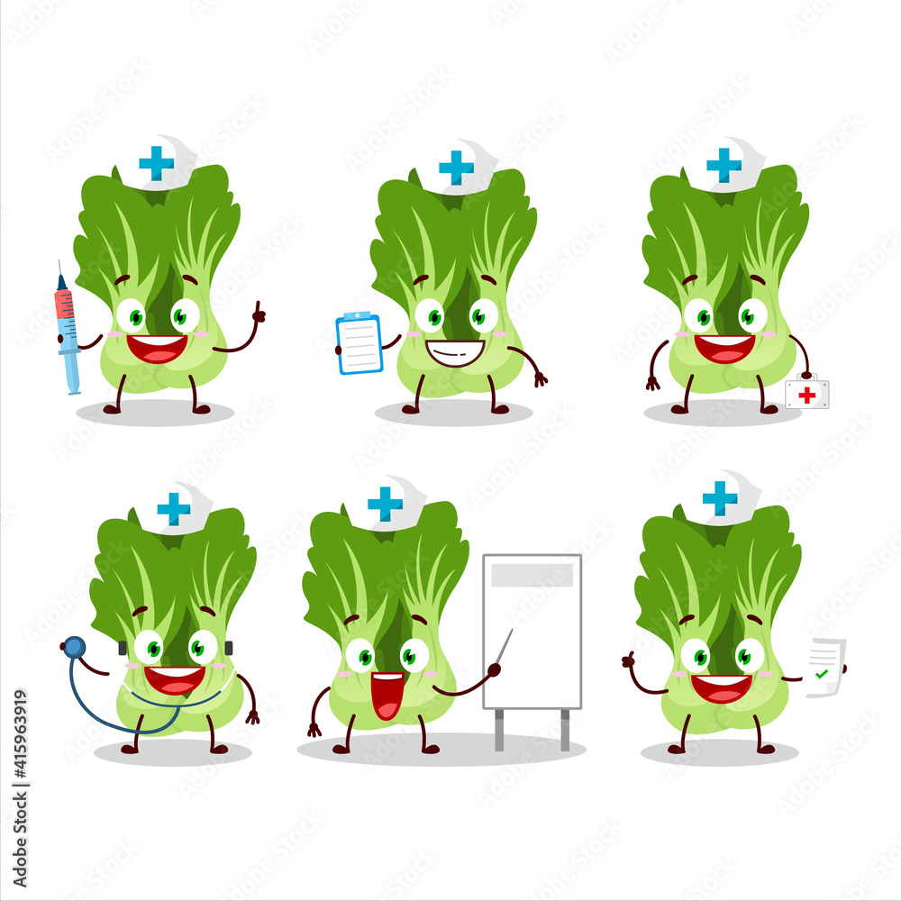 Fototapeta premium Doctor profession emoticon with bok choy cartoon character