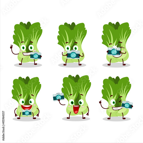 Photographer profession emoticon with bok choy cartoon character