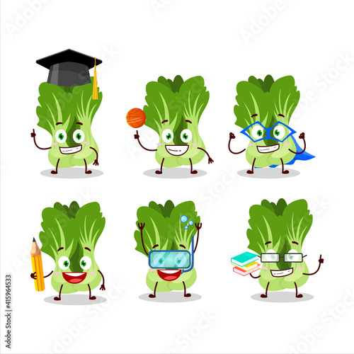 School student of bok choy cartoon character with various expressions