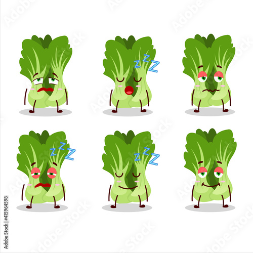 Cartoon character of bok choy with sleepy expression