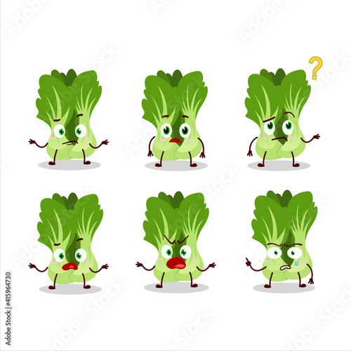 Cartoon character of bok choy with what expression