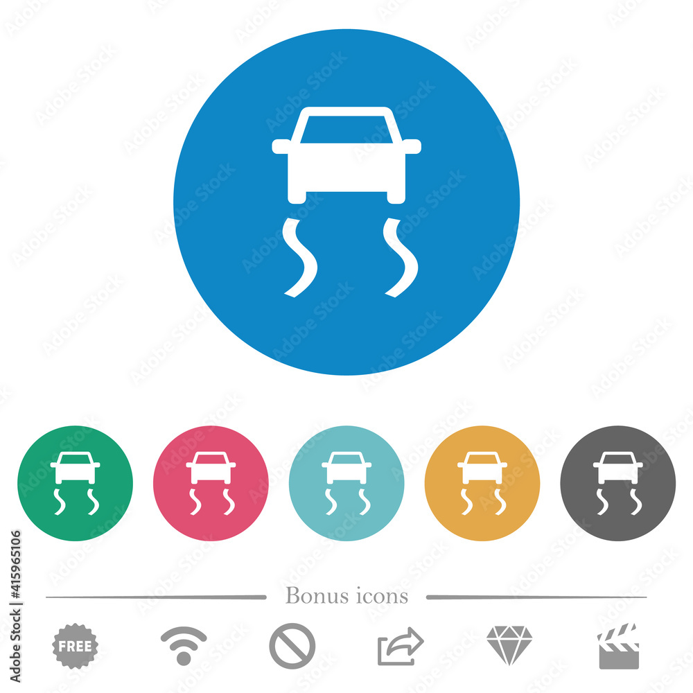 Slippery road dashboard indicator flat round icons Slippery road dashboard indicator flat round icons