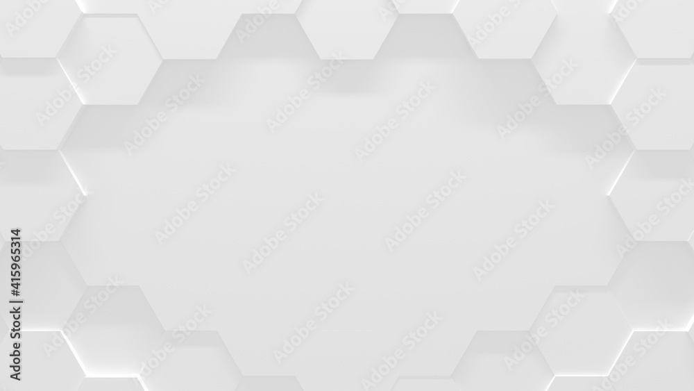 White Hexagon Background With Copy Space (3D Illustration) - obrazy, fototapety, plakaty 