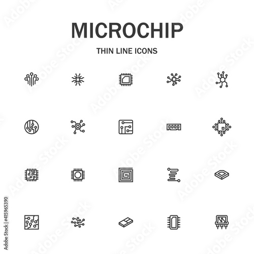 Microchip line icon set.