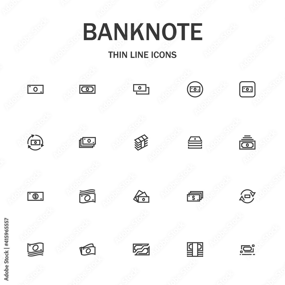 Banknote line icon set