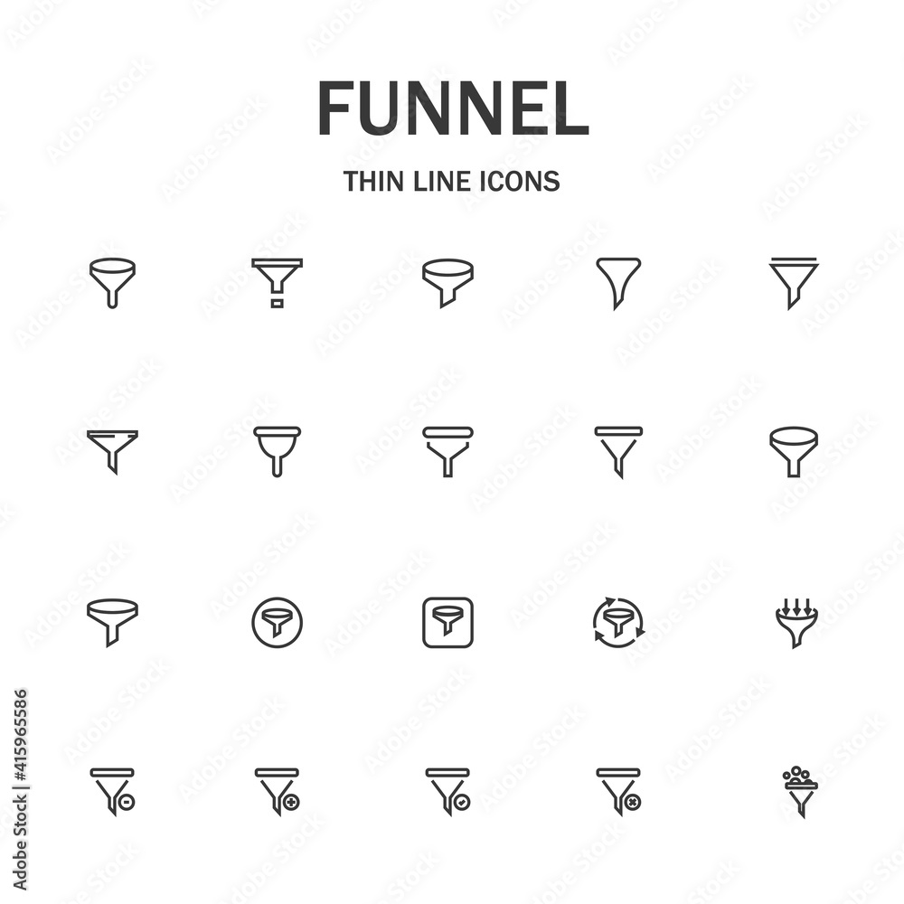 Funnel line icon set. Funnel line icon set.