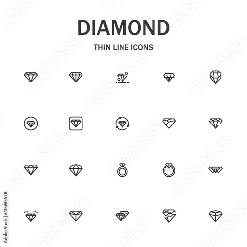 Diamond line icon set.