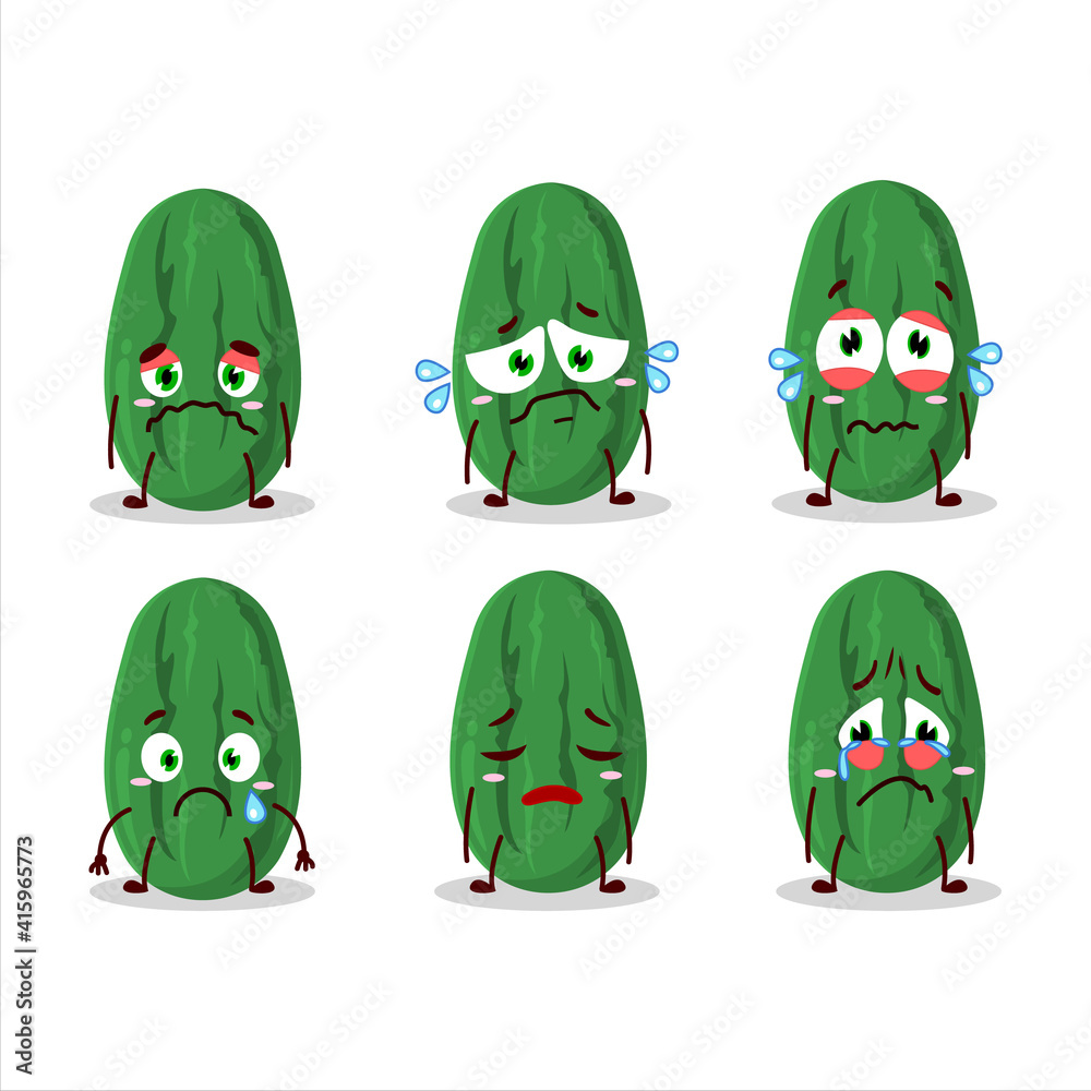 Cucumber cartoon in character with sad expression Cucumber cartoon in character with sad expression