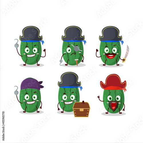 Cartoon character of cucumber with various pirates emoticons