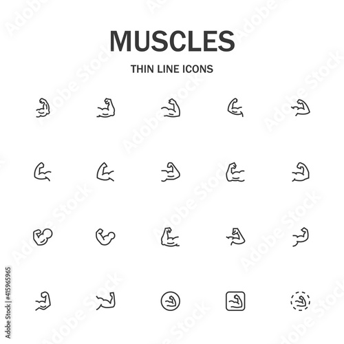 Muscles line icon set.