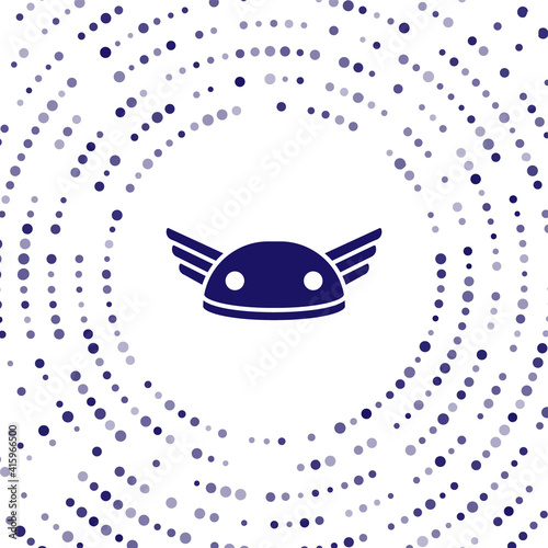 Blue Helmet with wings icon isolated on white background. Greek god Hermes. Abstract circle random dots. Vector.