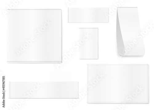 White fabric clothing labels and tags set realistic vector illustration isolated.
